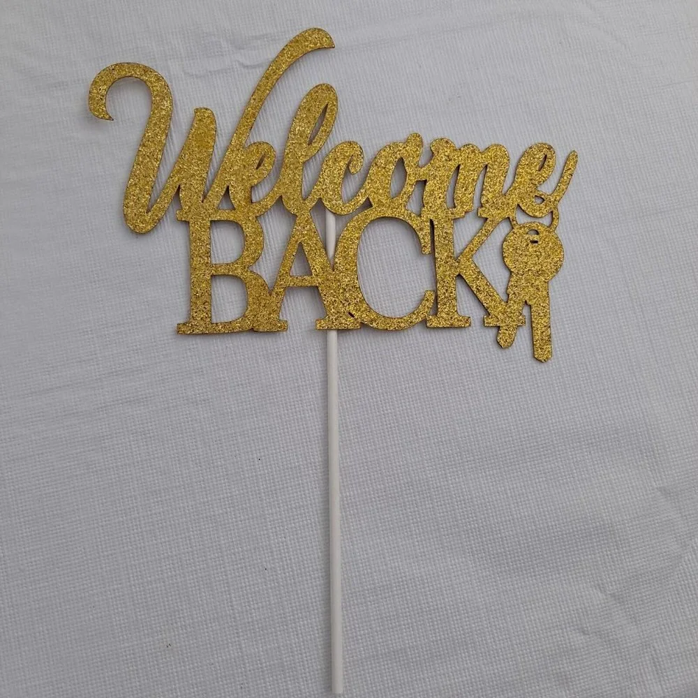 Welcome Back Cake Topper Gold Sparkle Keys